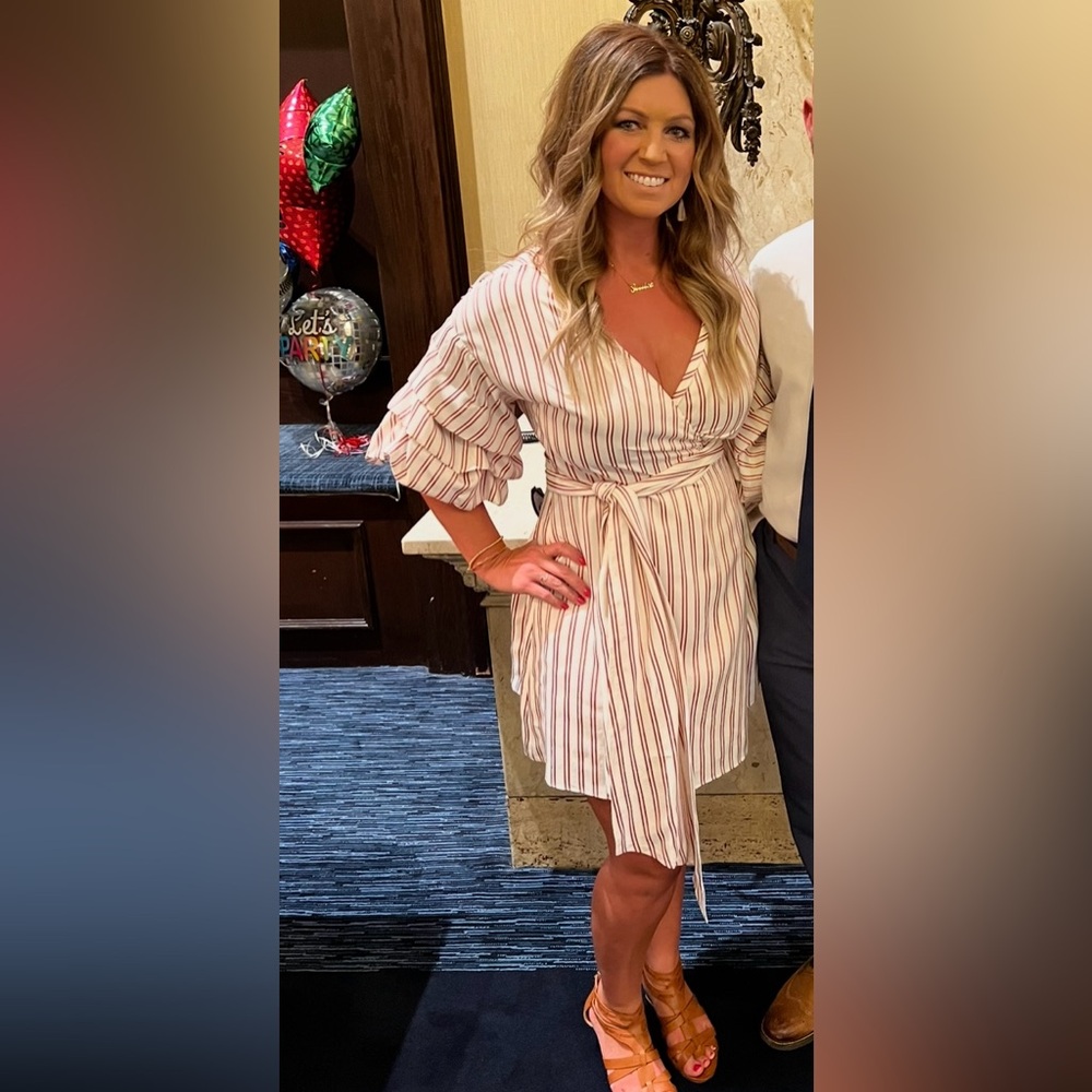 Alexis Striped Gathered Sleeve Maren Wrap Dress